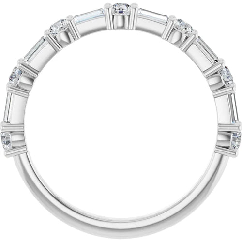 Load image 1 in gallery view. 14KW 0.65 ctw Diamond Baguette and Round Wedding Band