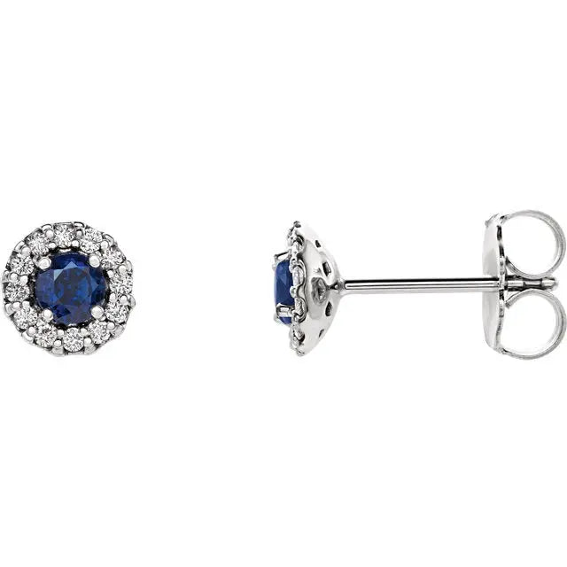 14KW 1/3 CTW Diamond & Sapphire Halo-Stud Earrings - Farsi Jewelers