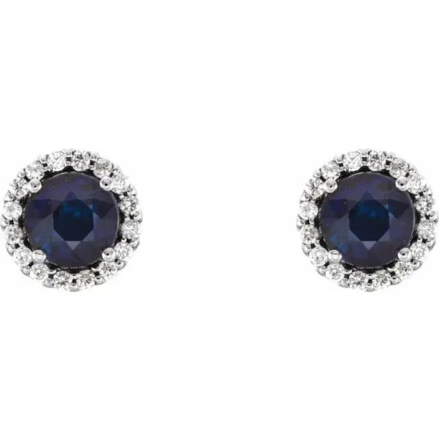 14KW 1/3 CTW Diamond & Sapphire Halo-Stud Earrings - Farsi Jewelers