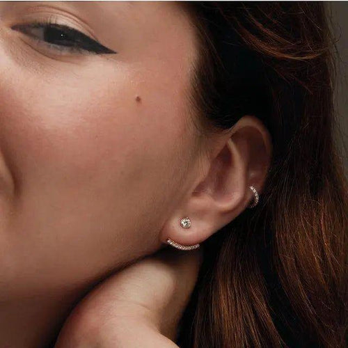 Load image 1 in gallery view. Diamond Jewelry Collections 14K White Gold Lab-Grown Diamond Huggie Hoop Earrings 0.25 ctw