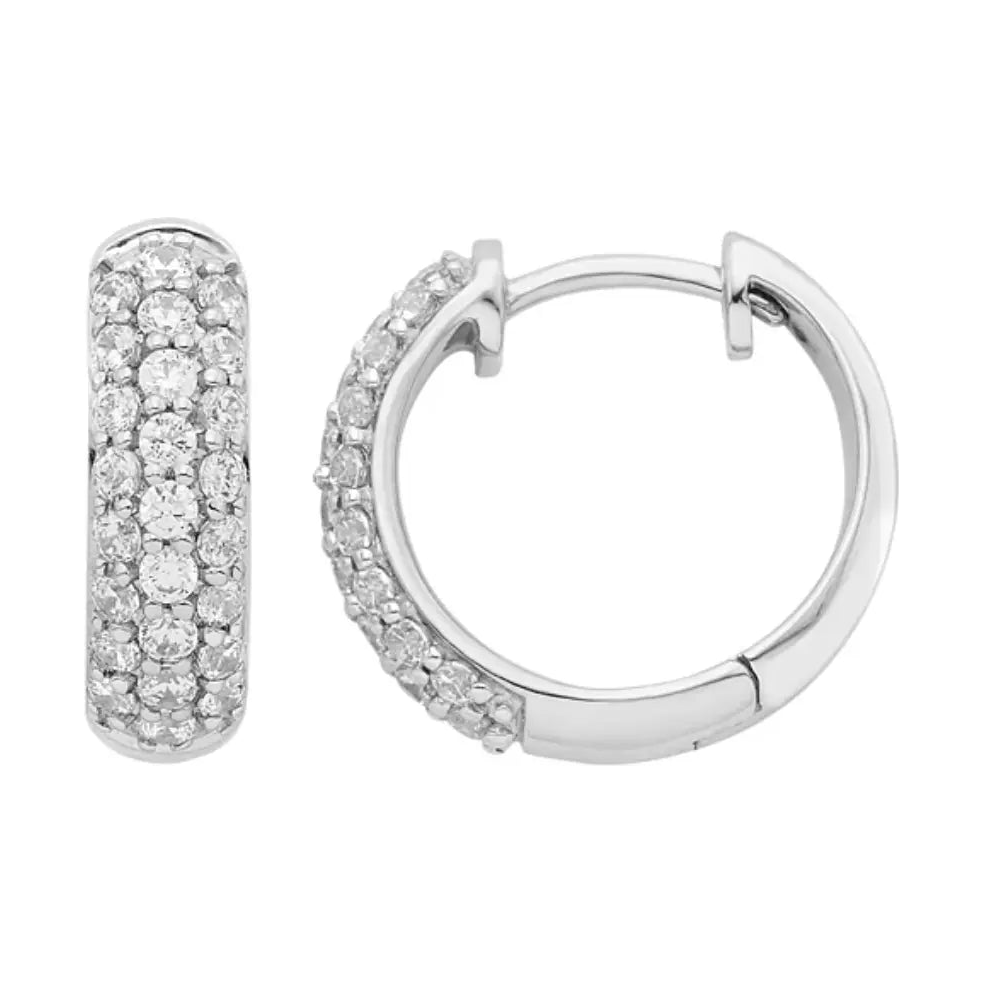 14KW 3-Row Pave' Hoop Diamond Earring 1.05 ctw  Farsi Jewelers