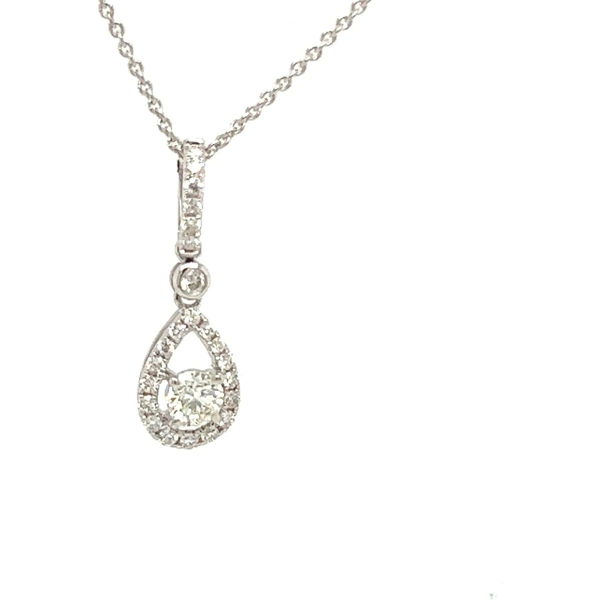 Diamond Jewelry Collections 14K White Gold Pear Halo Diamond Pendant 0.60 ctw