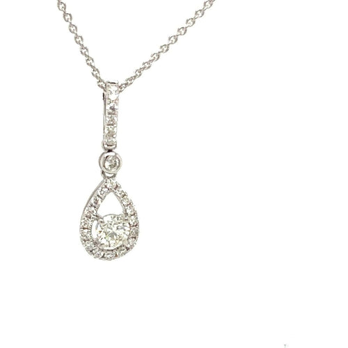 Load image 1 in gallery view. Diamond Jewelry Collections 14K White Gold Pear Halo Diamond Pendant 0.60 ctw