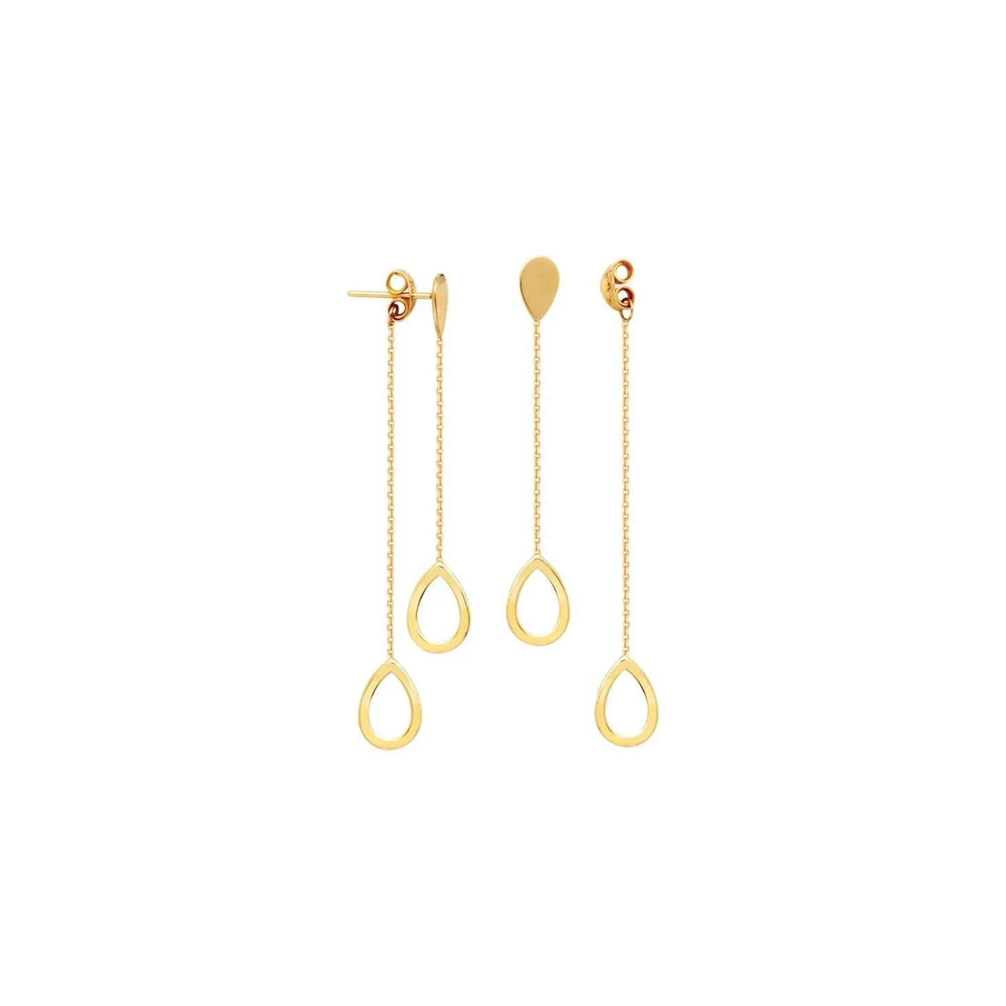 14K Yellow Gold Front to Back Tear Drop Earrings