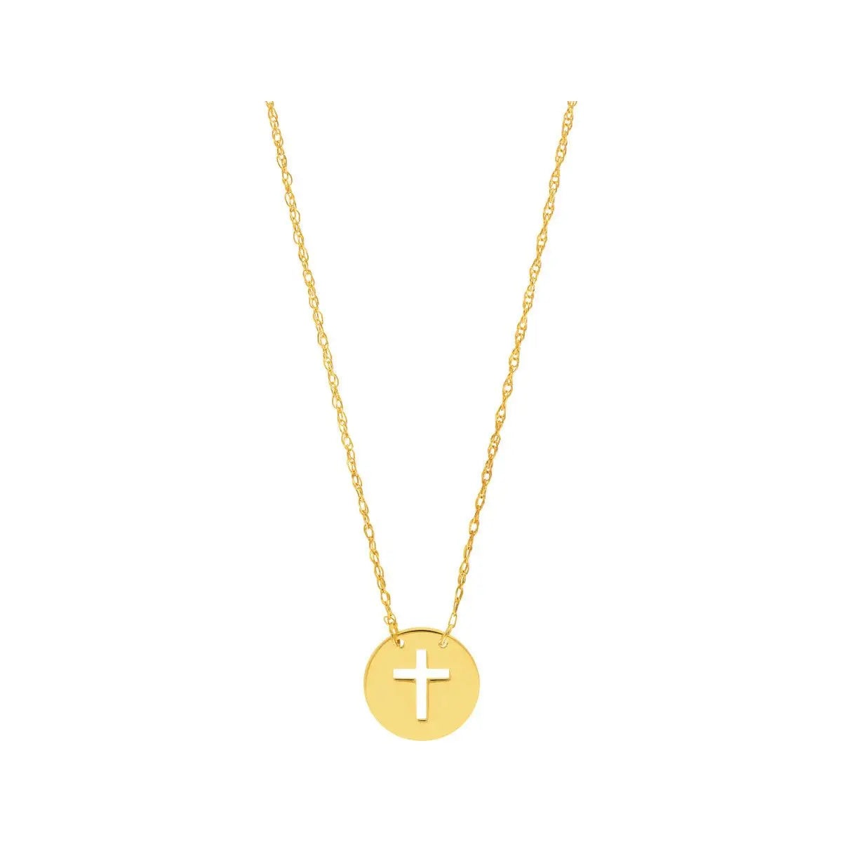 14KY Gold Mini Disk Cut Out Cross Necklace - Farsi Jewelers