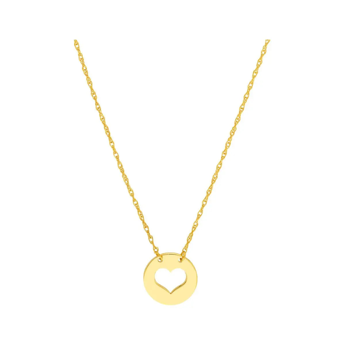 14KY Gold Mini Disk Cut Out Heart Necklace - Farsi Jewelers