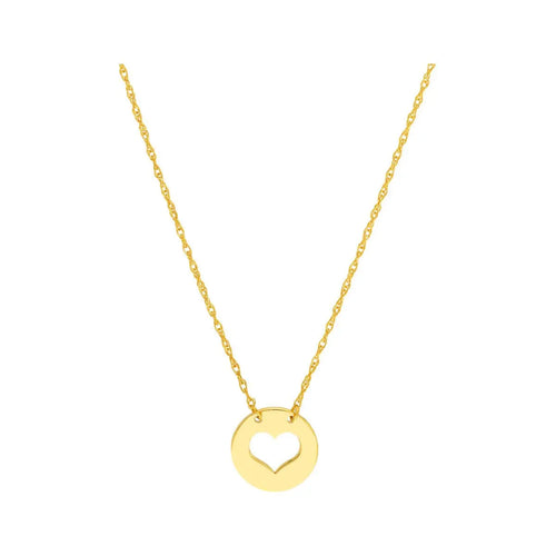 Load image 1 in gallery view. 14K Yellow Gold Mini Disc Cutout Heart Necklace