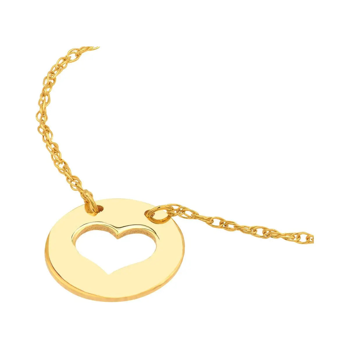 14KY Gold Mini Disk Cut Out Heart Necklace - Farsi Jewelers