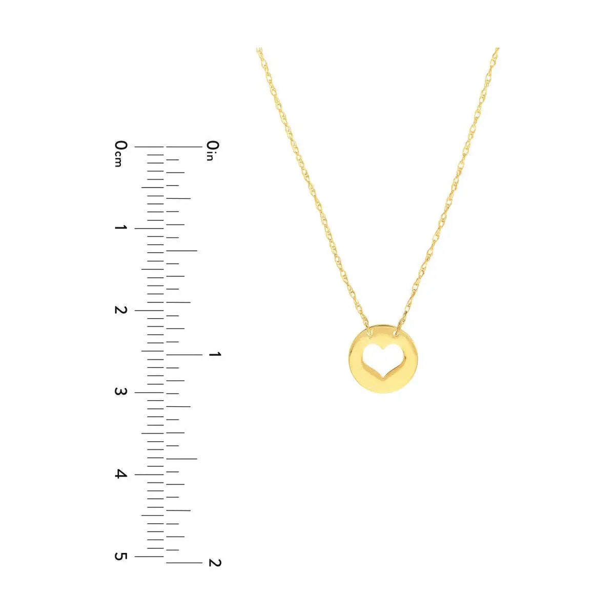 14K Yellow Gold Mini Disc Cutout Heart Necklace