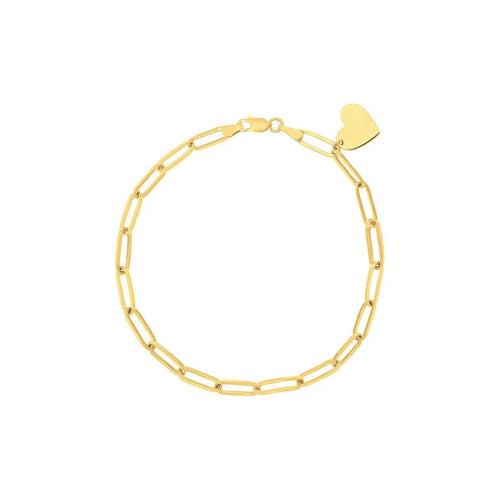 Load image 1 in gallery view. 14KY Gold Paper Clip Link Bracelet With Dangle Heart - Farsi Jewelers