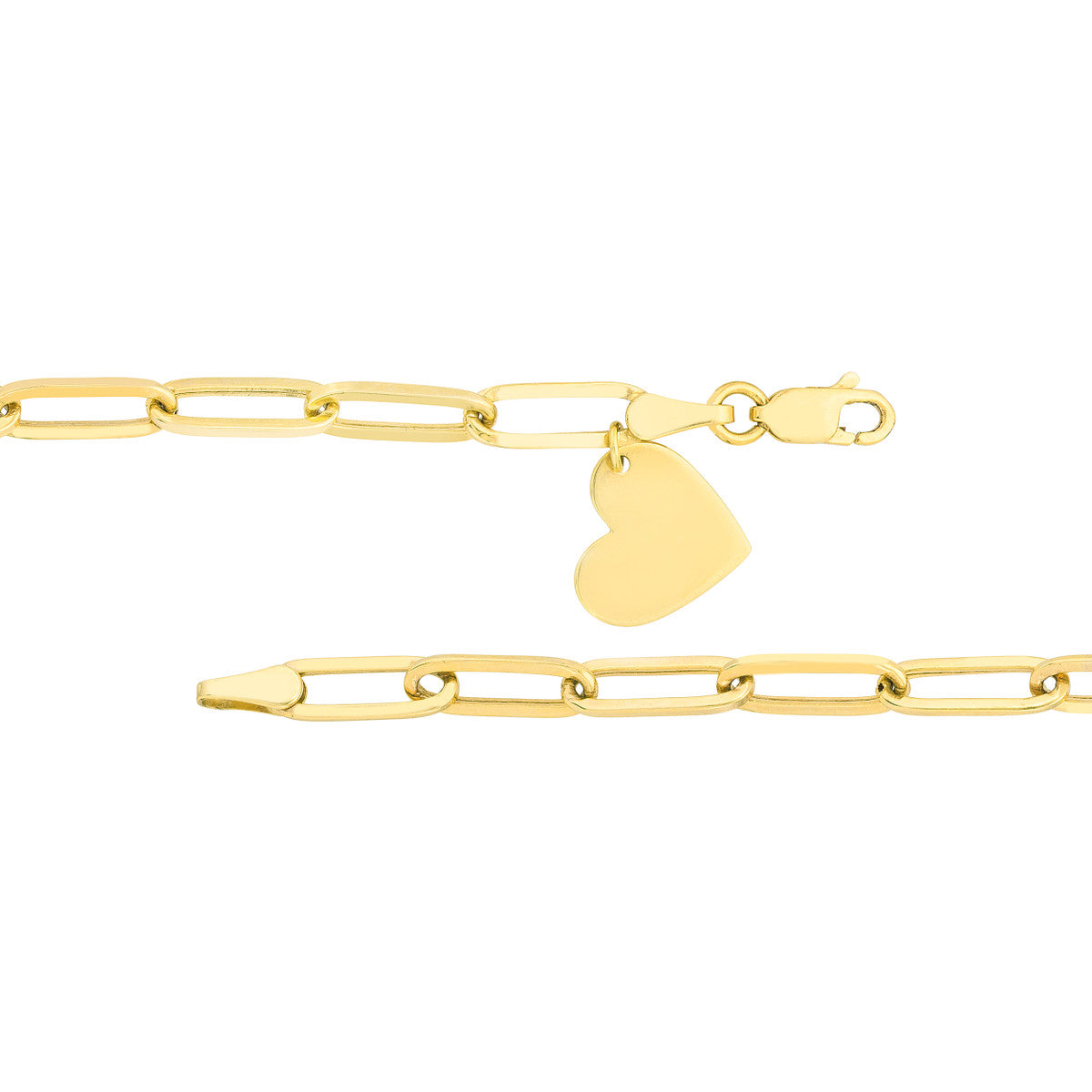 14KY Gold Paper Clip Link Bracelet With Dangle Heart - Farsi Jewelers