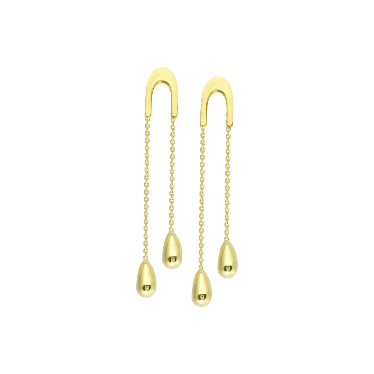 Gold Fashion Jewelry 14K Yellow Gold Double Drop Chain Earrings – Modern Dangle Design