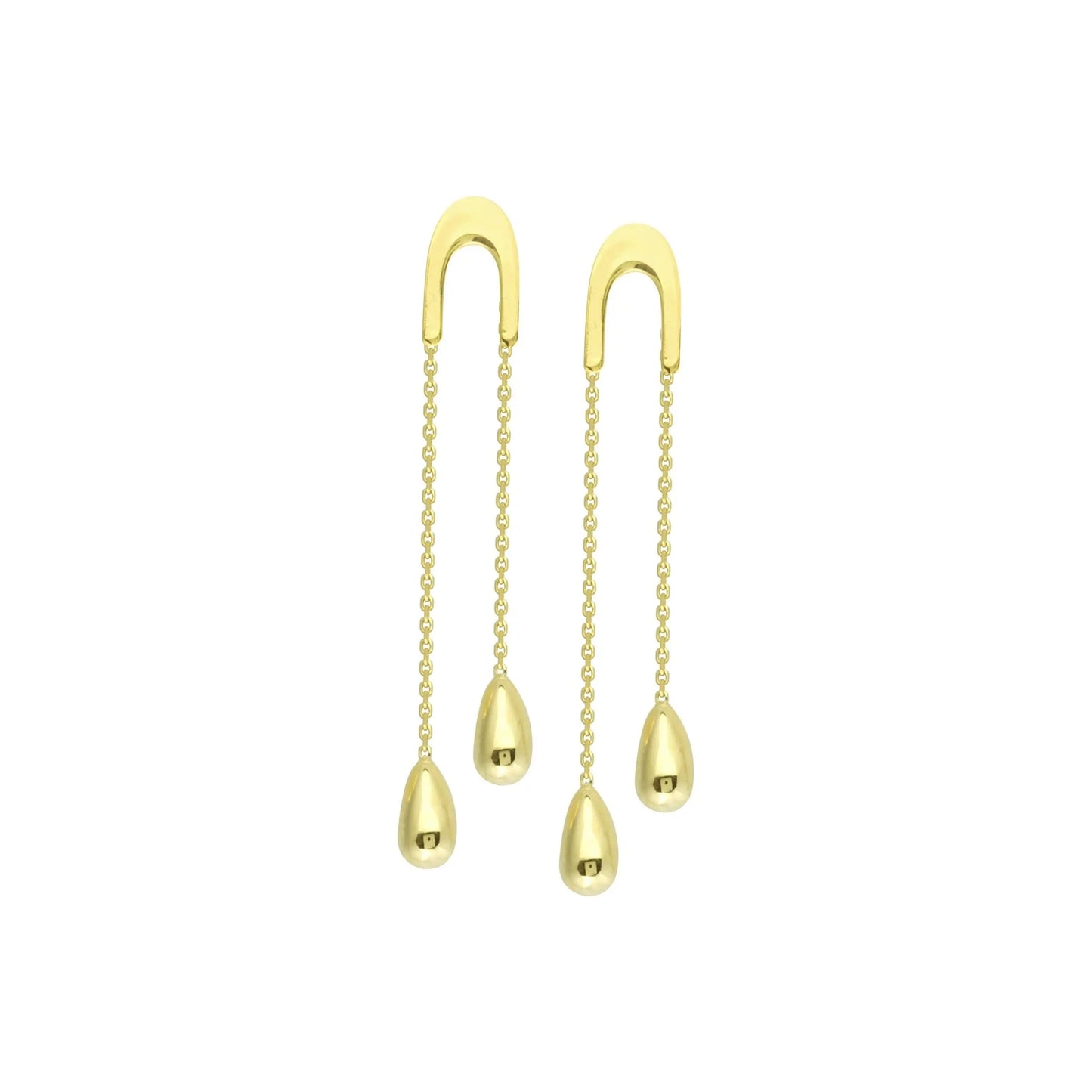 14K Yellow Gold Double Drop Chain Earrings – Modern Dangle Design