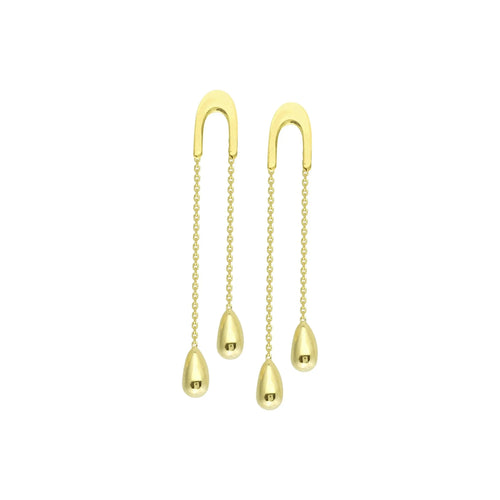 Load image 1 in gallery view. 14K Yellow Gold Double Drop Chain Earrings – Modern Dangle Design