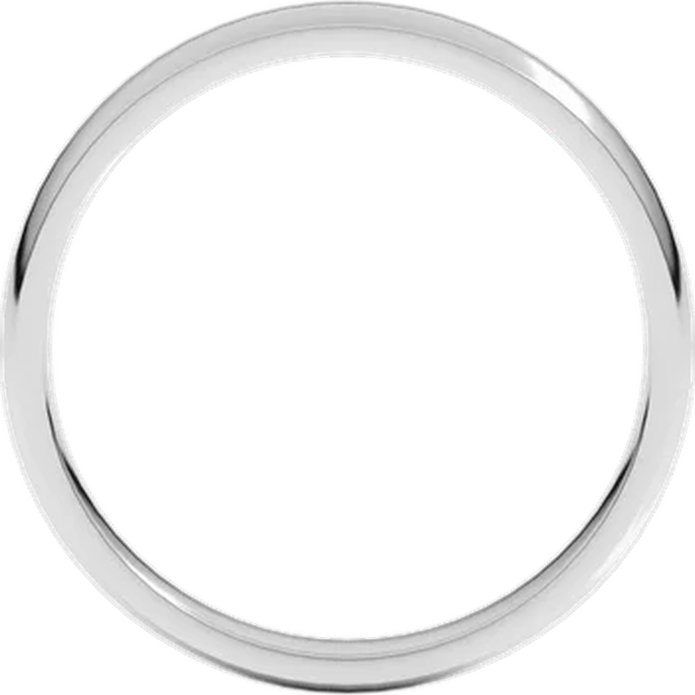 14K white gold 3mm wedding band seen through the finger opening