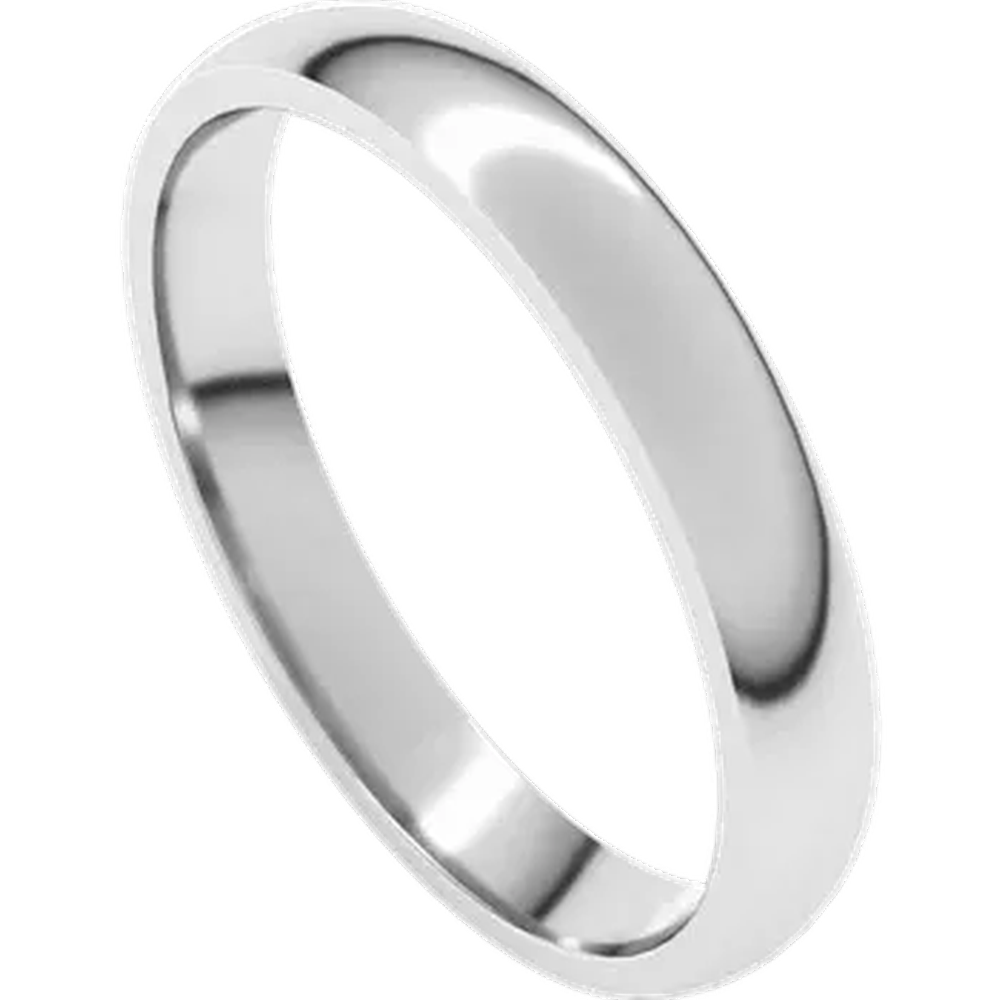 14K white gold 3mm half-round comfort-fit wedding band, angled view