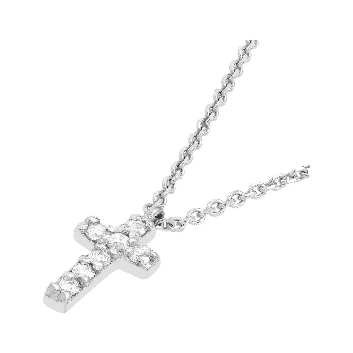Diamond Jewelry Collections 14K White 14k Diamond Mini Cross Adjustable Necklace 1/15 ctw