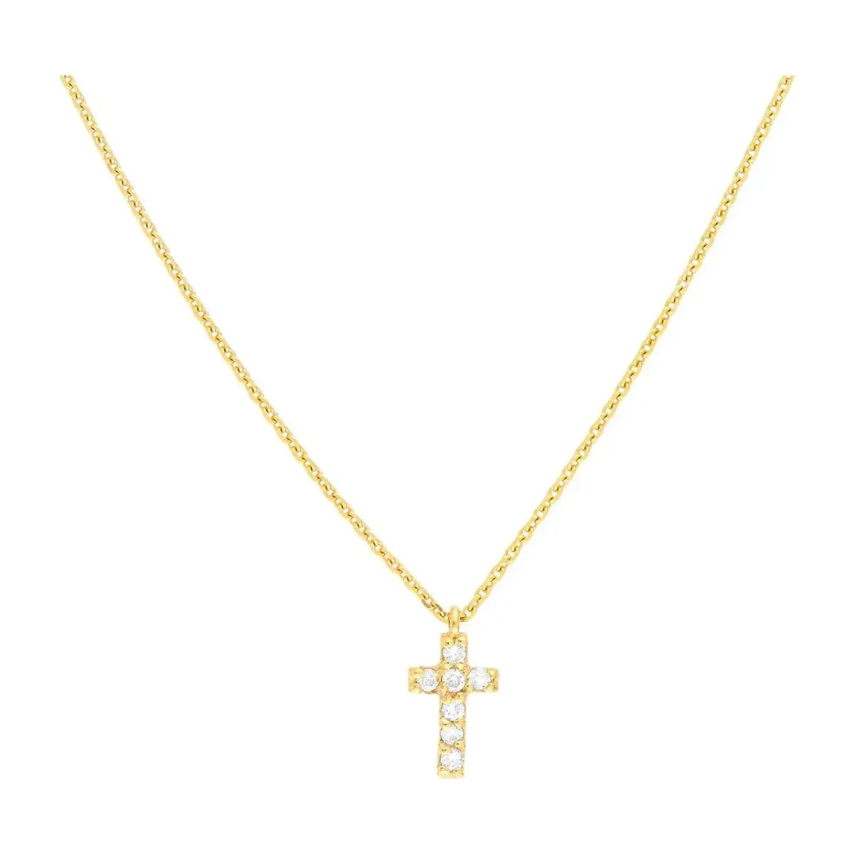 Diamond Jewelry Collections 14K Yellow 14k Diamond Mini Cross Adjustable Necklace 1/15 ctw