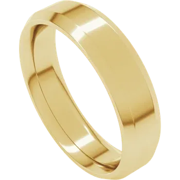14K yellow gold 5 mm wedding band with a polished flat face and beveled edges, comfort fit