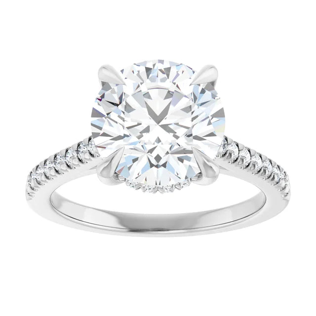 Engagement Rings Platinum 3 CT Round Hidden-Halo Cathedral Engagement Ring