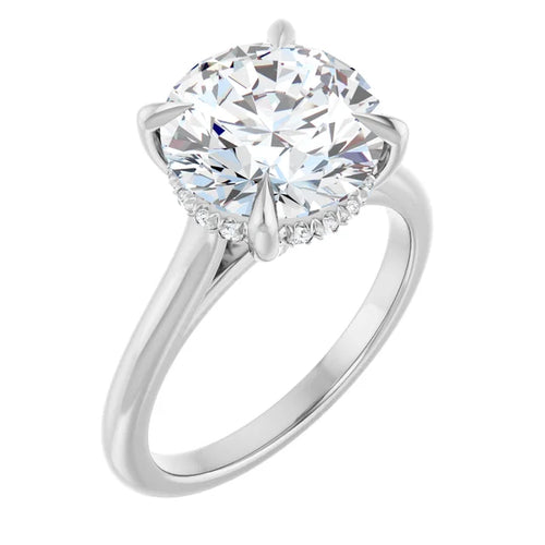 Load image 1 in gallery view. Custom Order 14K White Gold 4 CT Round Hidden Halo Cathedral Engagement Ring