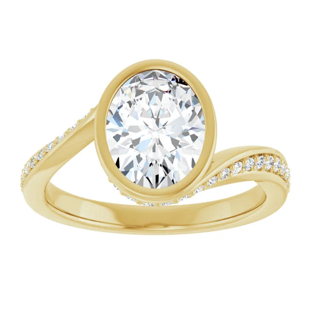 Engagement Rings Bezel set Oval Engagement Ring in 14K Yellow Gold - 2ct tw Lab-Diamond