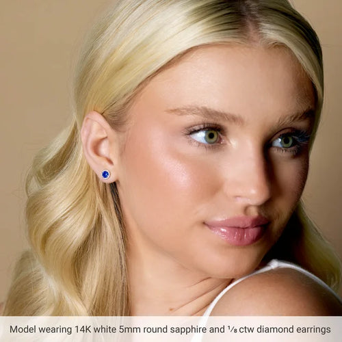 Load image 1 in gallery view. Gemstone Jewelry Sapphire Stud Earrings - 14K White Halo Diamond