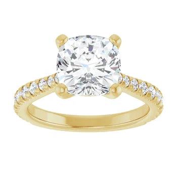 Engagement Rings 2 CT Cushion Cut Lab-Grown Diamond Engagement Ring with French-Set Pavé