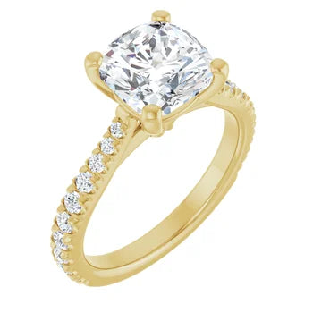 Engagement Rings 2 CT Cushion Cut Lab-Grown Diamond Engagement Ring with French-Set Pavé