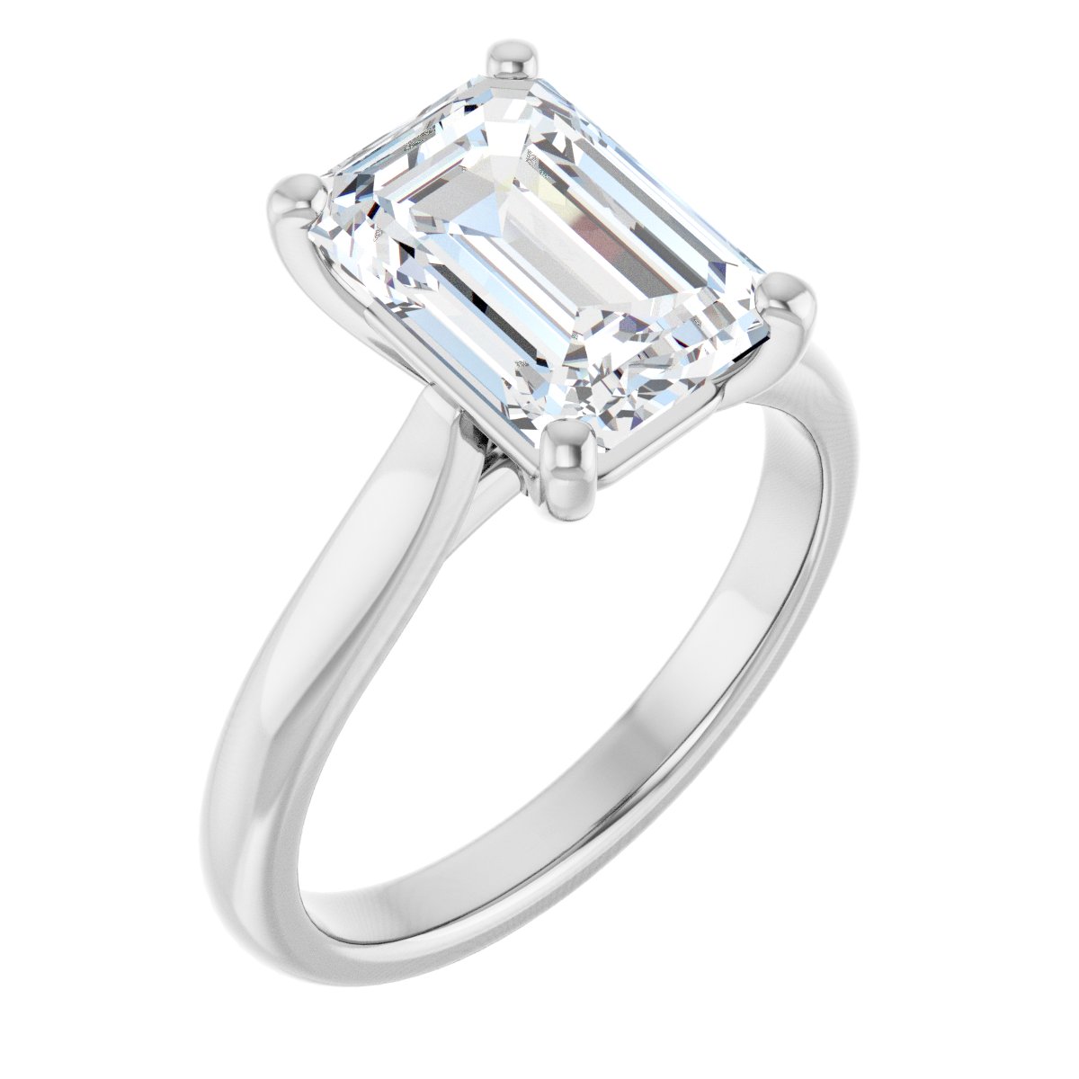 The same emerald-cut lab-grown diamond solitaire shown in 14K white gold, one of the metal options