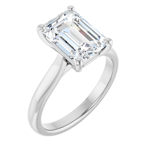 Load image 1 in gallery view. The same emerald-cut lab-grown diamond solitaire shown in 14K white gold, one of the metal options