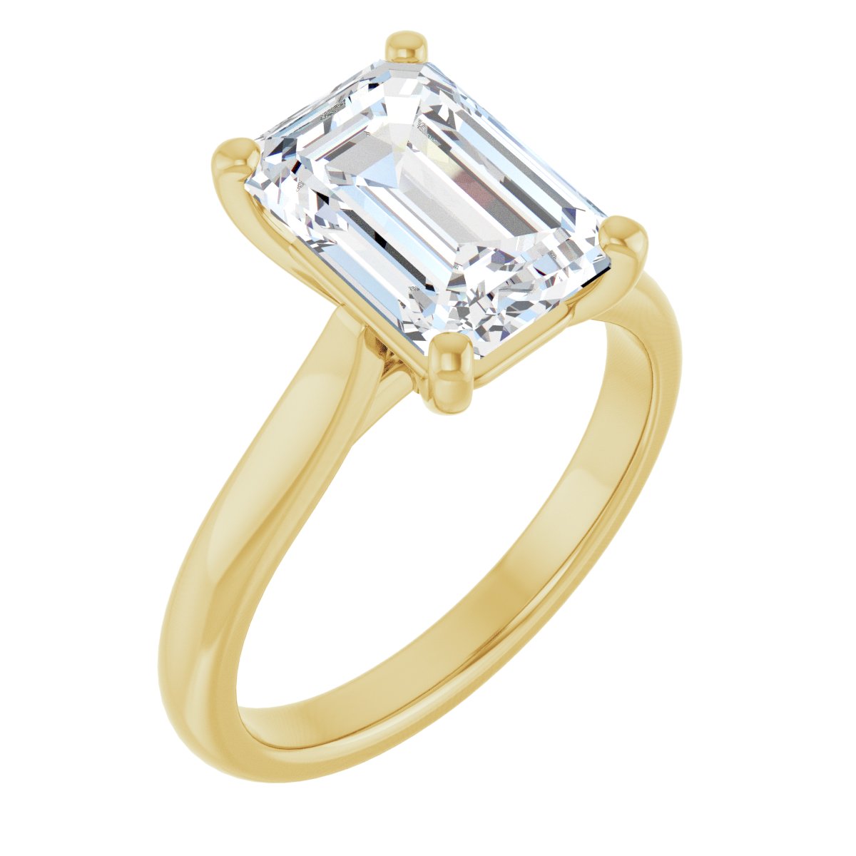 14K yellow gold solitaire engagement ring with a 2.10 carat emerald-cut lab-grown diamond