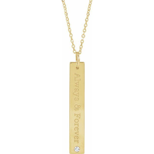 Load image 1 in gallery view. Gold Fashion Jewelry 14K Yellow Gold Diamond Engravable Bar Necklace — 16-18 Inch Adjustable