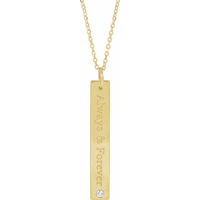 Gold Fashion Jewelry 14K Yellow Gold Diamond Engravable Bar Necklace — 16-18 Inch Adjustable