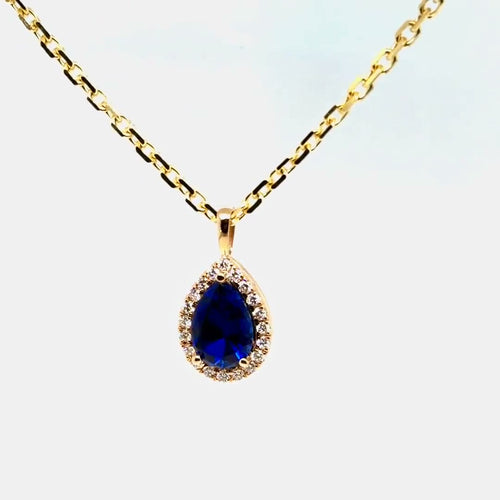 Load image 1 in gallery view. Custom Order 18K Yellow Pear Shape Blue Sapphire Halo Pendant