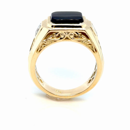 Load image 1 in gallery view. Interior gallery view of the printed model for a men's 18K yellow gold onyx and princess-cut diamond ring, Farsi Jewelers