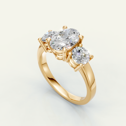Load image 1 in gallery view. Custom Order 3-Stone Oval Lab-Grown + Heirloom Diamond Engagement Ring in 14K Yellow Gold