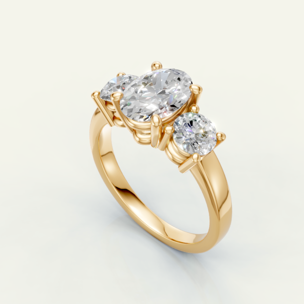 Custom Order 3-Stone Oval Lab-Grown + Heirloom Diamond Engagement Ring in 14K Yellow Gold