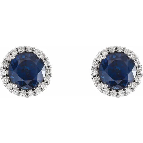 Load image 1 in gallery view. Gemstone Jewelry Sapphire Stud Earrings - 14K White Halo Diamond
