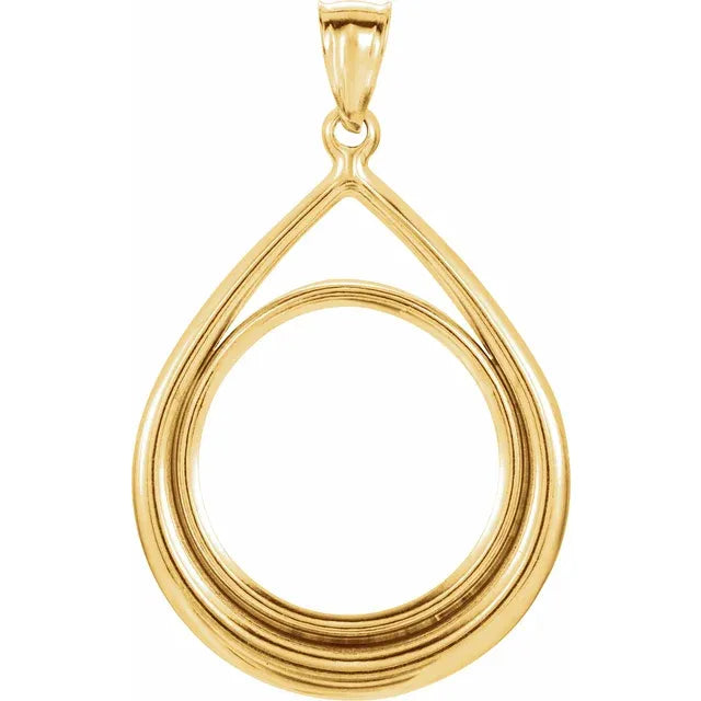 Gold Fashion Jewelry 14K Yellow Coin Frame Bezel Pedant Mounting for 22x1.8 mm Coin