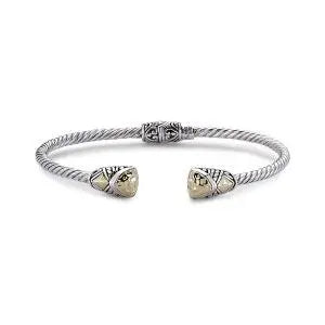3MM S-Silver/18K TRILLION SHAPE BANGLE WITH HAMMERED GOLD - Farsi Jewelers