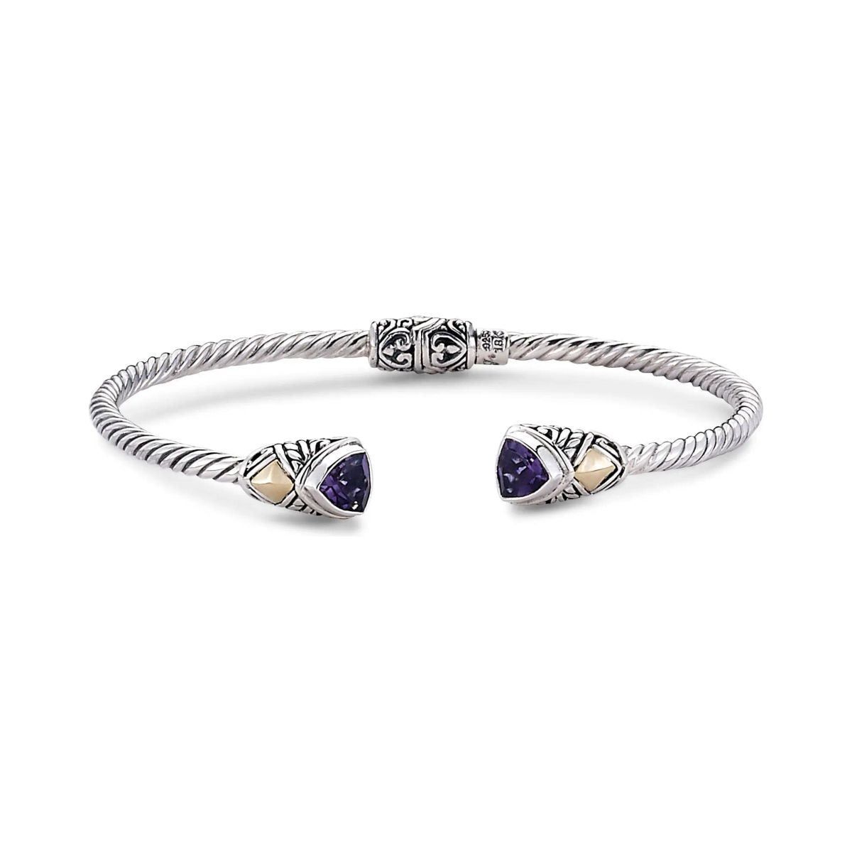 Silver Jewelry 3MM SS/18K TRILLION SHAPE BANGLE WITH AMETHYST