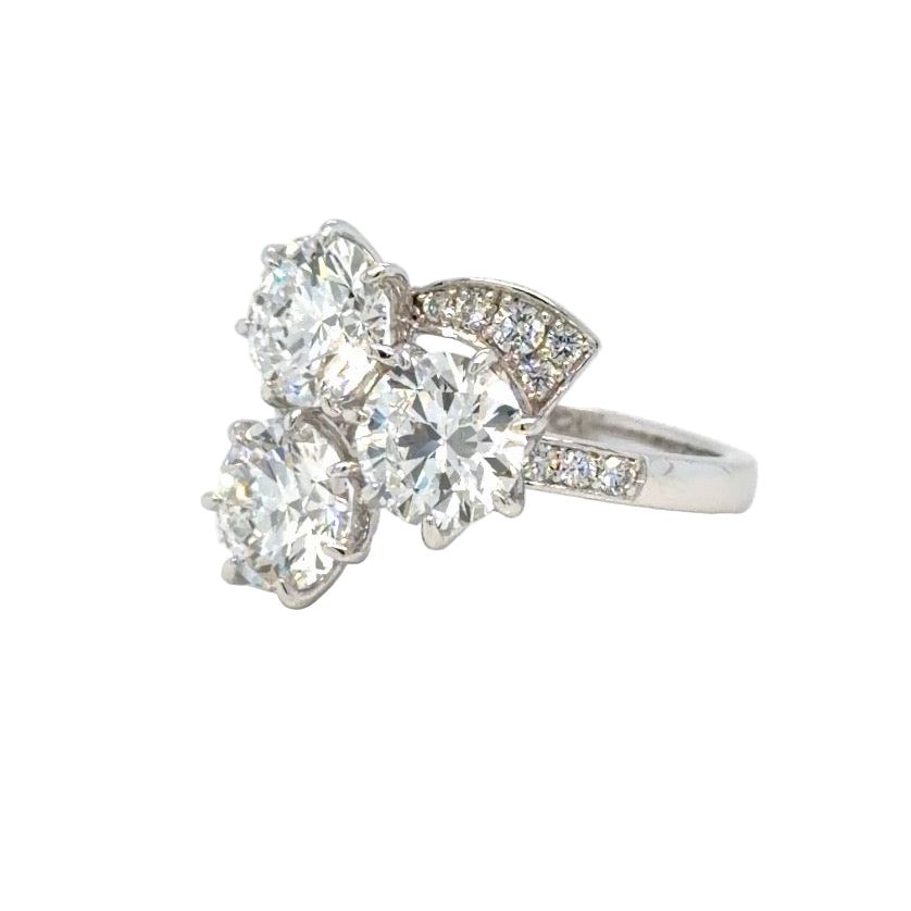 14K White Mothers Ring 3 stones Custom Made Lab-Diamond Ring