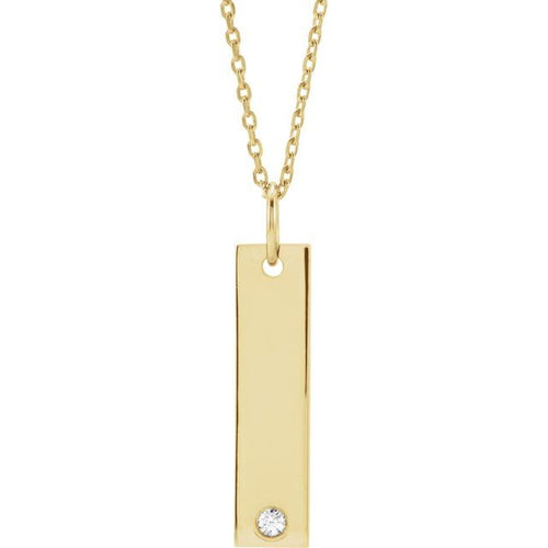 Load image 1 in gallery view. Gold Fashion Jewelry 14K Yellow Gold Diamond Engravable Bar Necklace — 16-18 Inch Adjustable