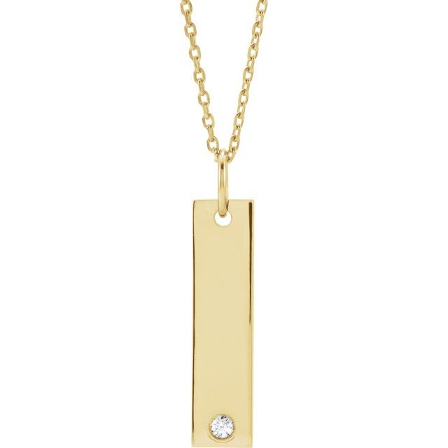 Gold Fashion Jewelry 14K Yellow Gold Diamond Engravable Bar Necklace — 16-18 Inch Adjustable