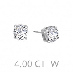 Lafonn 4 ct solitaire simulated diamond stud earrings in sterling silver