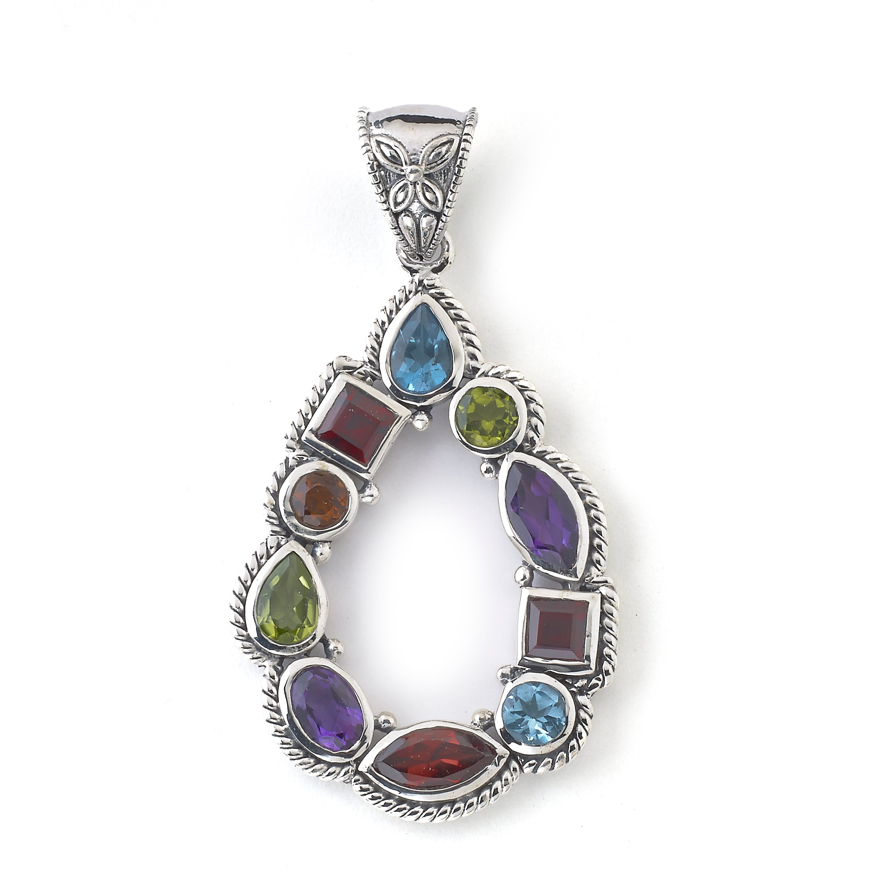 Silver Jewelry Sterling Silver Multi-Gemstone Pendant (No Chain)