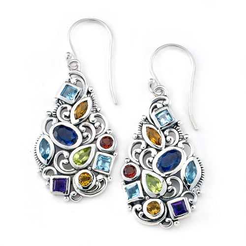 Load image 1 in gallery view. Silver Jewelry Sterling Silver Multi-Gemstone Earrings