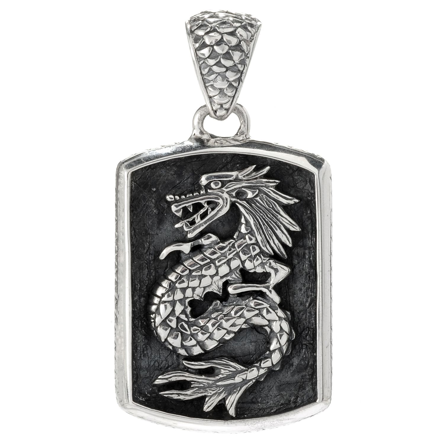Men's Jewelry Sterling Silver Dragon Dog Tag Pendant