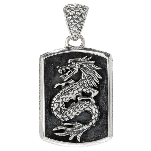 Load image 1 in gallery view. Men's Jewelry Sterling Silver Dragon Dog Tag Pendant